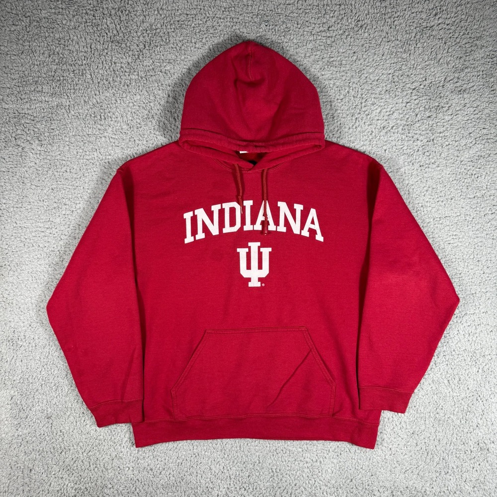 Indiana University Hoosiers Hoodie Size Large Red Spellout Logo Sweatshirt